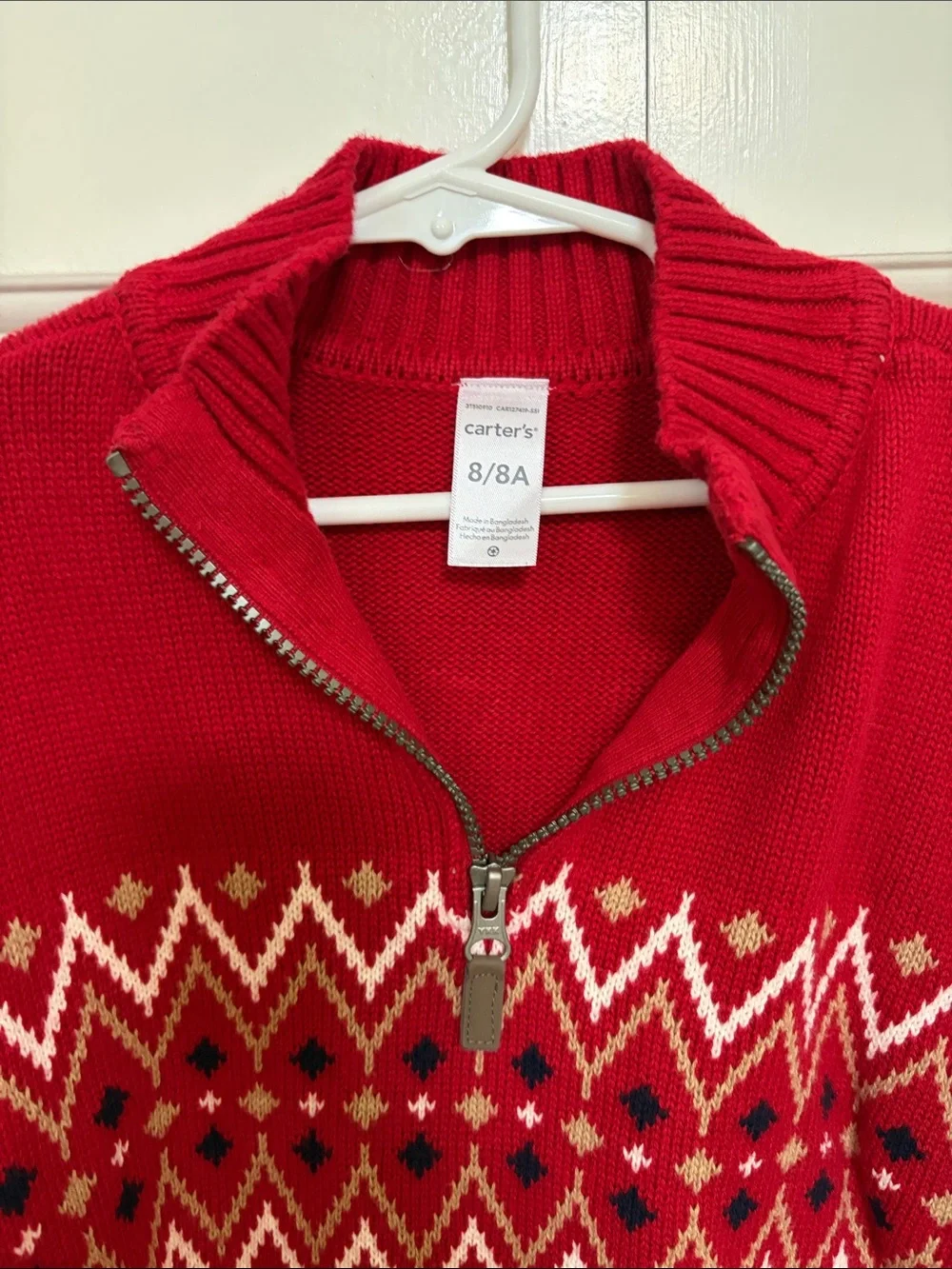 carter's Red Boys Half-Zip Fair Isle Sweater - Size 8